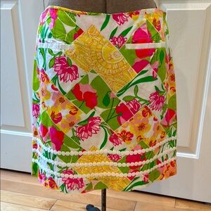 Lilly Pulitzer Fully Limned Yellow Pink Embellished Mini Pencil Skirt